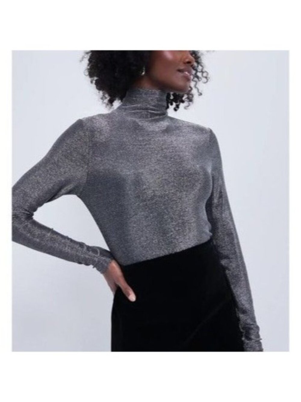 Tuckernuck Womens Size M Top Silver Metallic Ellory Turtleneck Long-Sleeve